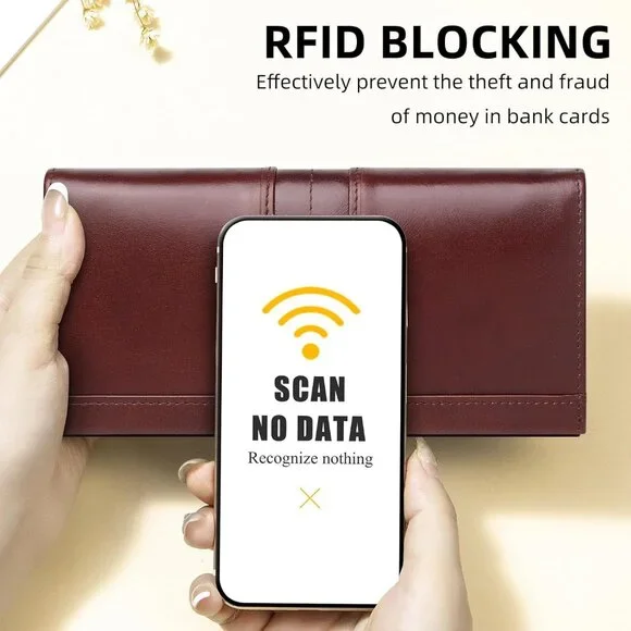 Modern Classical Coffee Leather RFID Bifold Wallet for Women - Picture 4 of 9